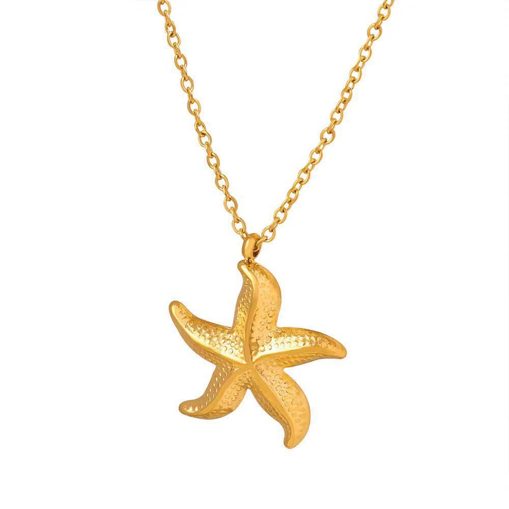 Estilo de vacaciones junto al mar de moda, clavícula de nicho, aretes y collar, colgante de estrella de mar, acero inoxidable, oro de 18 quilates que no se desvanece  ACRSS/27-80