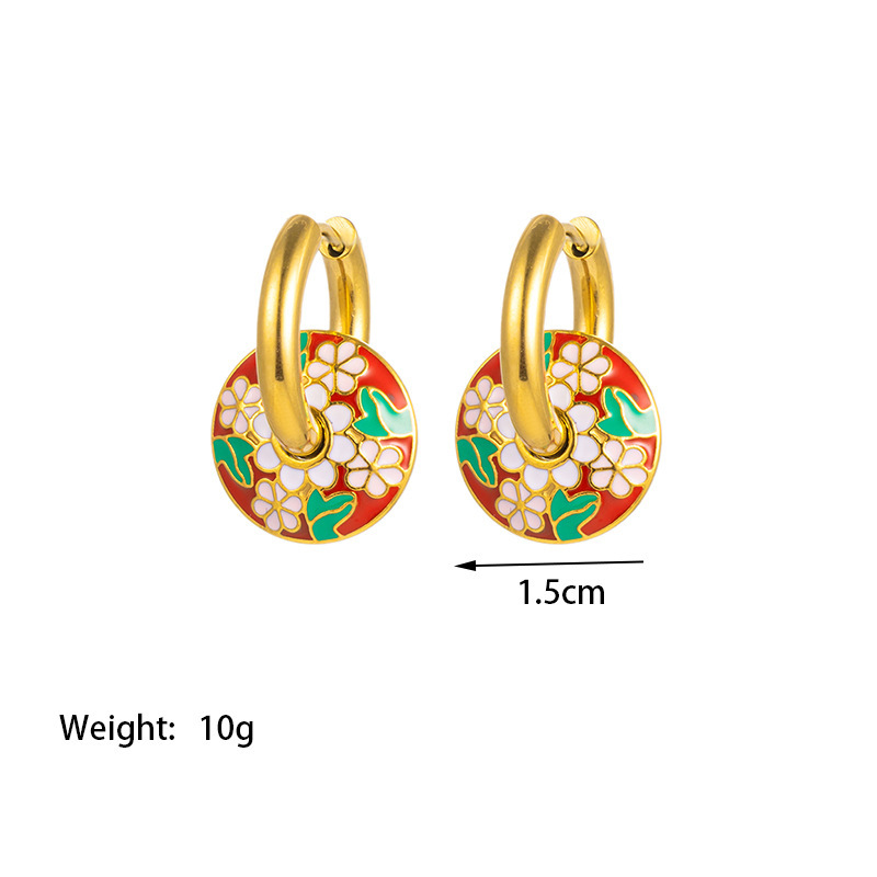 Pendientes Retro de esmalte de gota de aceite, conjunto de acero inoxidable, diseño de temperamento de nicho, venta al por mayor  ACRSS/03-95