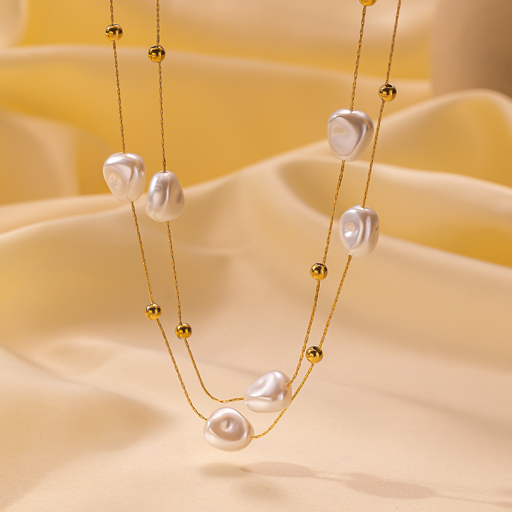 Collar de perlas con borlas geométricas, diseño de nicho, accesorios de collar de acero inoxidable, accesorios de alta gama  ACRN/03-88