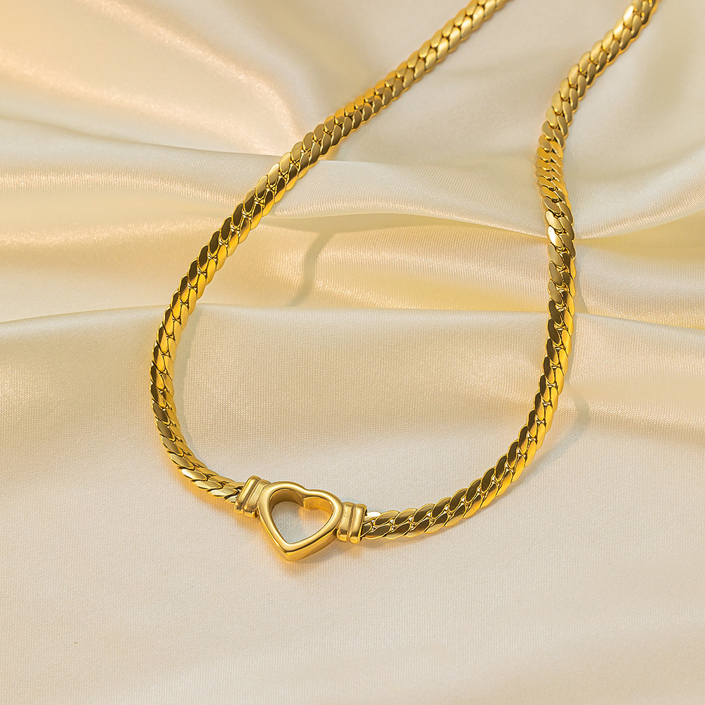 Collar de pulsera en forma de corazón, cadena de hueso de serpiente personalizada, conjunto de joyas de acero inoxidable al por mayor  ACRSS/03-91