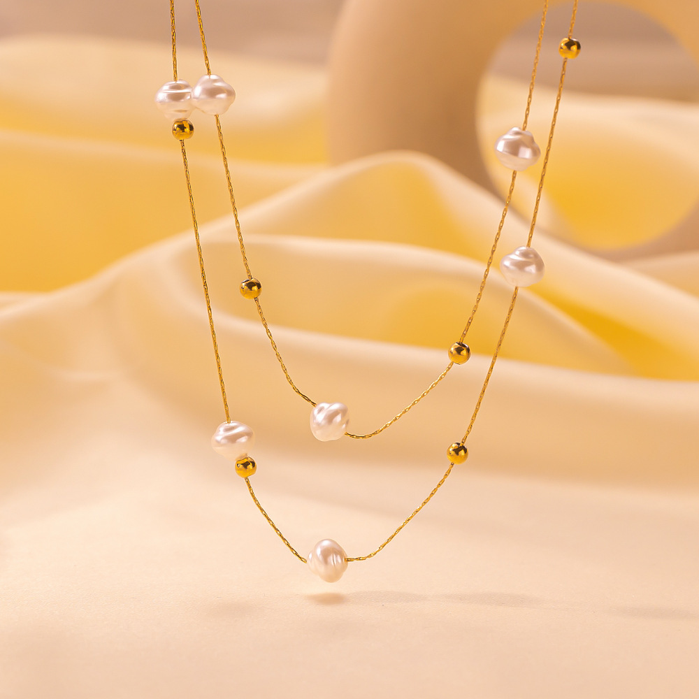 Collar de perlas con borlas geométricas, diseño de nicho, accesorios de collar de acero inoxidable, accesorios de alta gama  ACRN/03-88