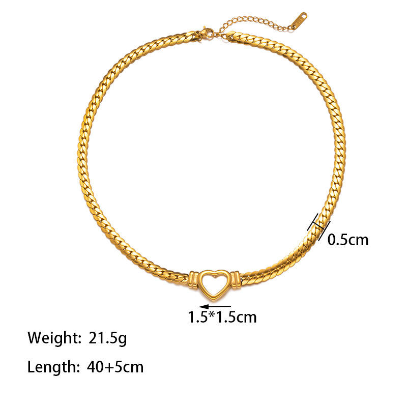 Collar de pulsera en forma de corazón, cadena de hueso de serpiente personalizada, conjunto de joyas de acero inoxidable al por mayor  ACRSS/03-91