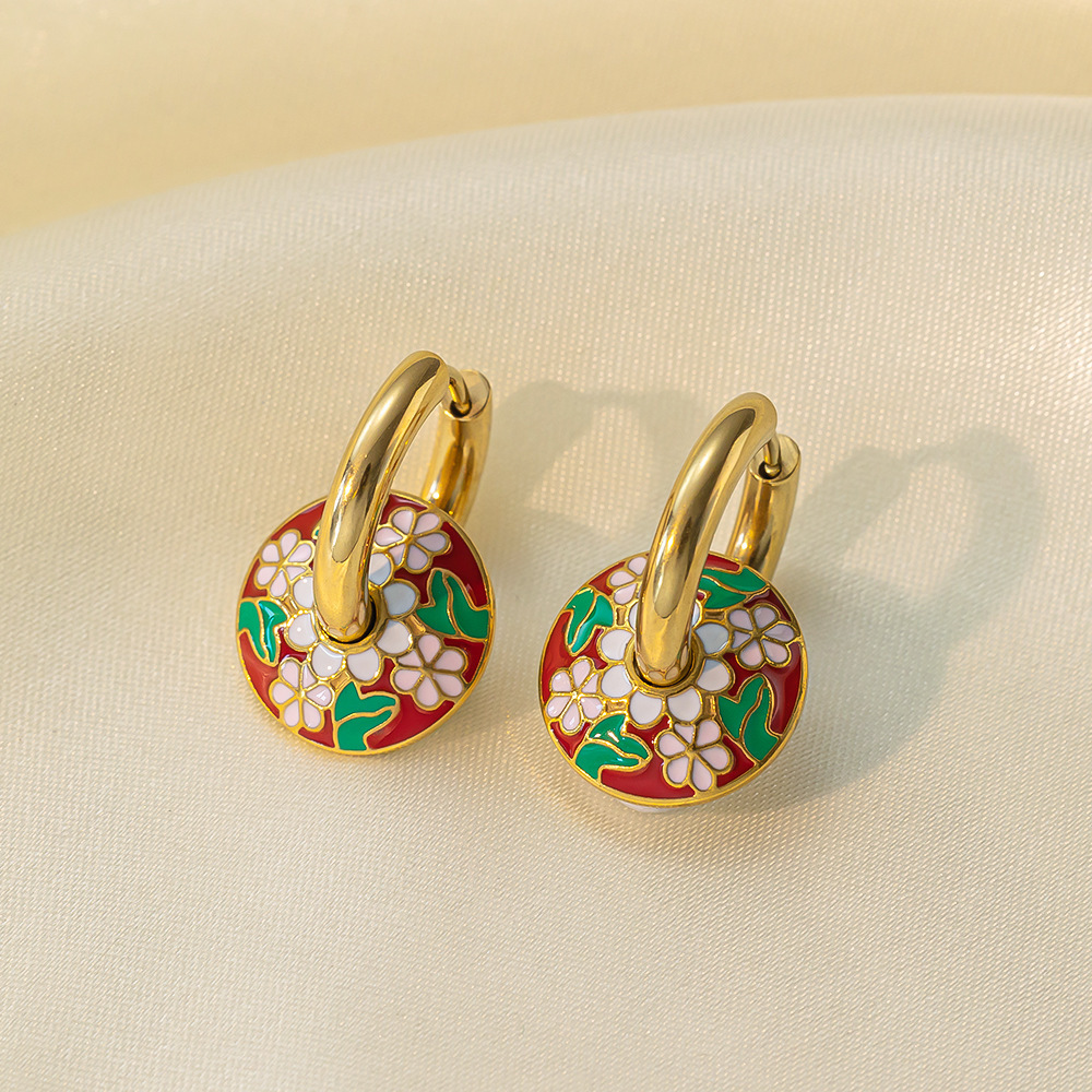 Pendientes Retro de esmalte de gota de aceite, conjunto de acero inoxidable, diseño de temperamento de nicho, venta al por mayor  ACRSS/03-95