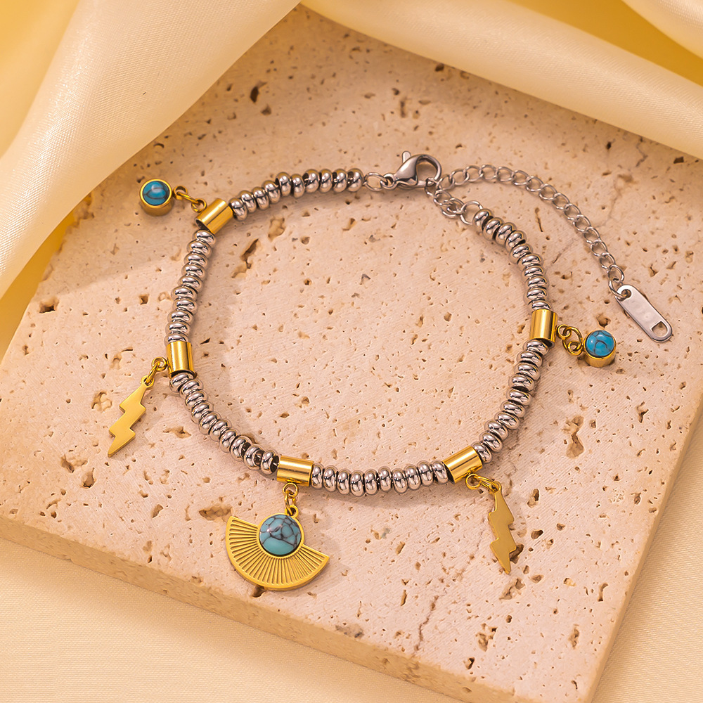 Conjunto al por mayor Pulsera de acero inoxidable turquesa Collar Colgante de ojo de gato Temperamento de moda retro Lujo ligero y accesorios versátiles  ACRSS/03-90