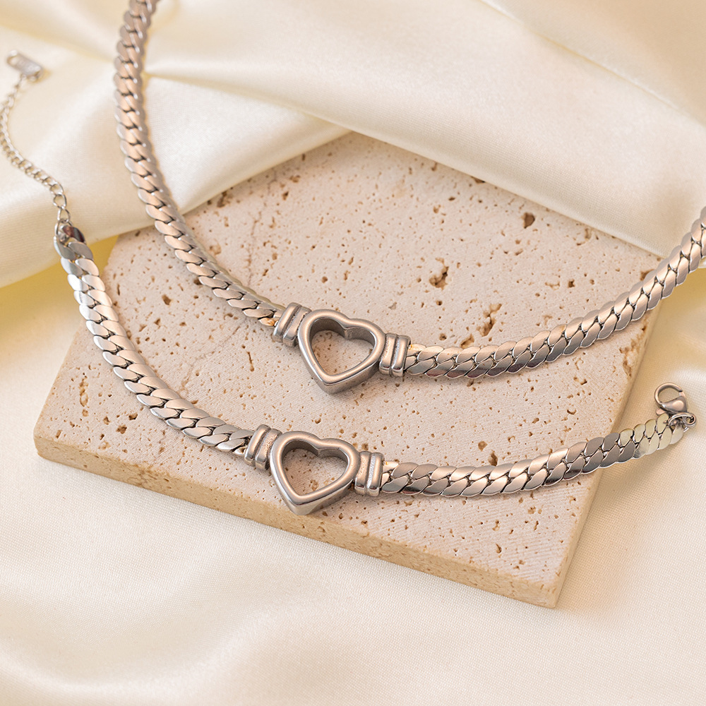 Collar de pulsera en forma de corazón, cadena de hueso de serpiente personalizada, conjunto de joyas de acero inoxidable al por mayor  ACRSS/03-91