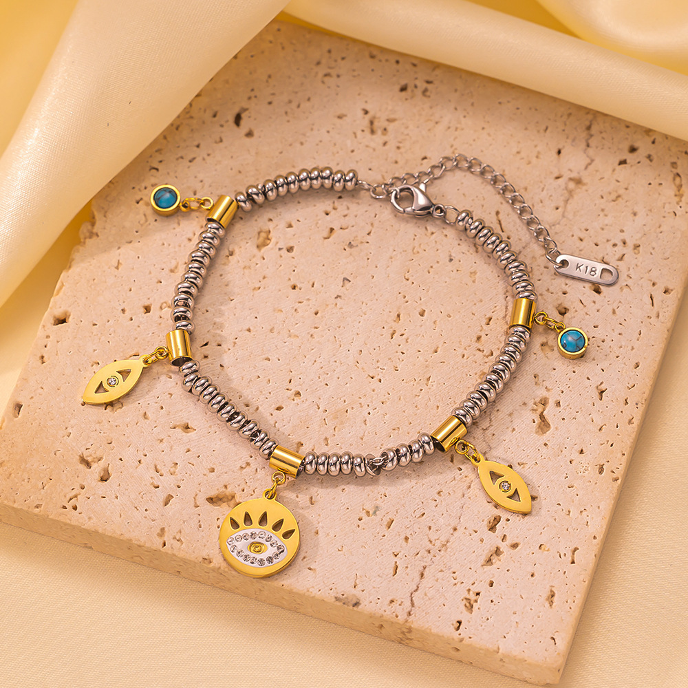 Conjunto al por mayor Pulsera de acero inoxidable turquesa Collar Colgante de ojo de gato Temperamento de moda retro Lujo ligero y accesorios versátiles  ACRSS/03-90