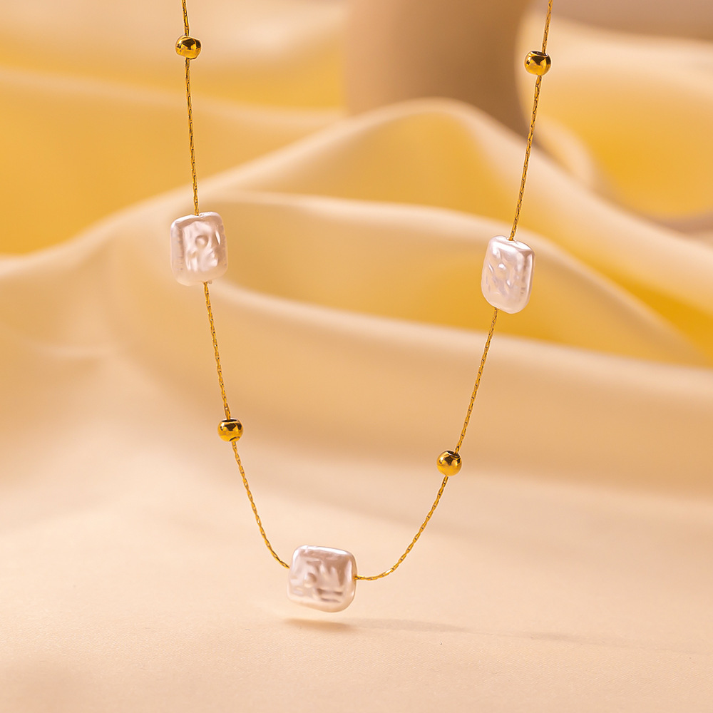 Collar de perlas con borlas geométricas, diseño de nicho, accesorios de collar de acero inoxidable, accesorios de alta gama  ACRN/03-88