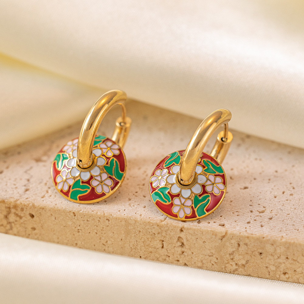 Pendientes Retro de esmalte de gota de aceite, conjunto de acero inoxidable, diseño de temperamento de nicho, venta al por mayor  ACRSS/03-95