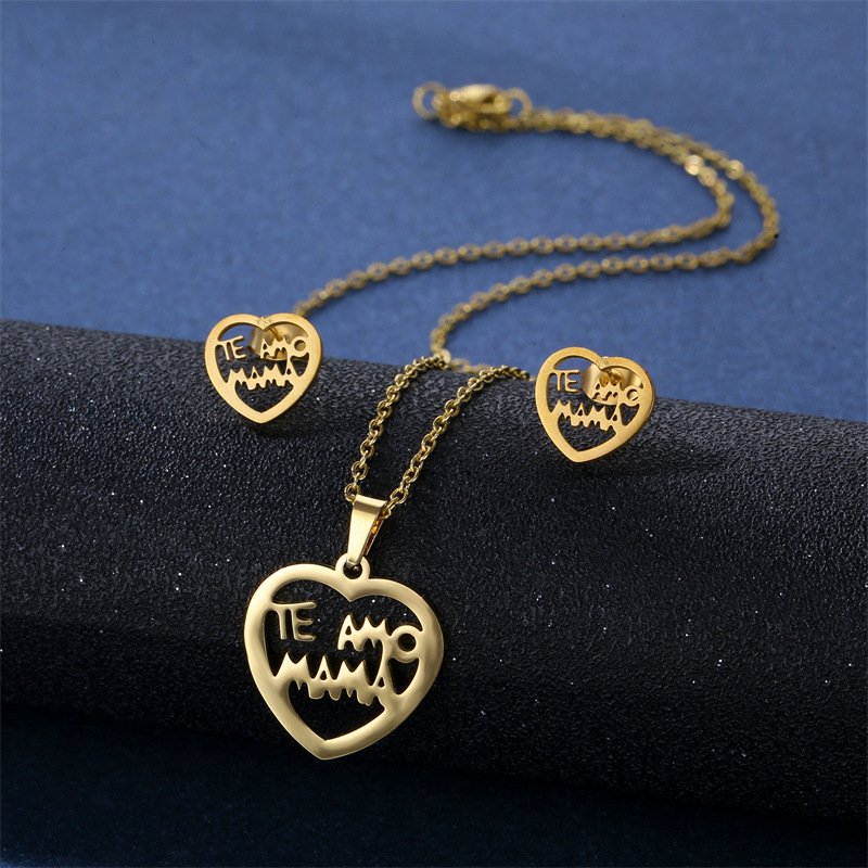 Conjunto de collar y aretes de acero inoxidable MAMA Conjunto de joyería personalizado de moda para el día de la madre  ACRSS/28-116