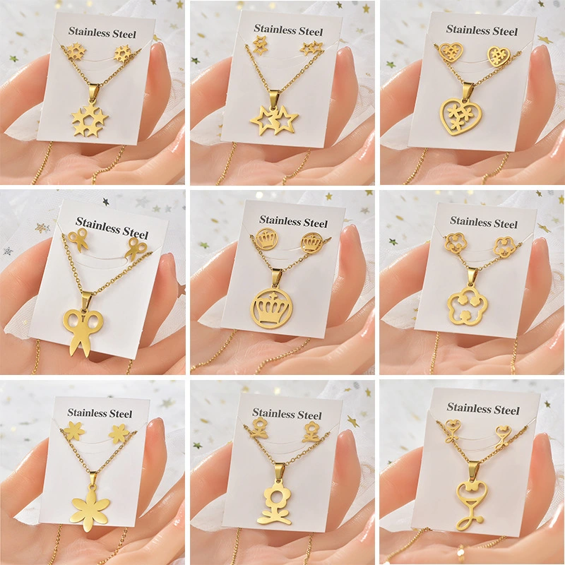 Conjunto de pendientes y collar, conjunto geométrico de dos piezas de acero inoxidable  ACRSS/28-113