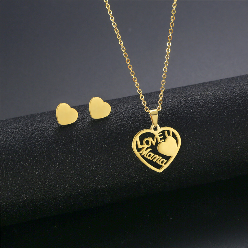 Conjunto de collar y aretes de acero inoxidable MAMA Conjunto de joyería personalizado de moda para el día de la madre  ACRSS/28-116