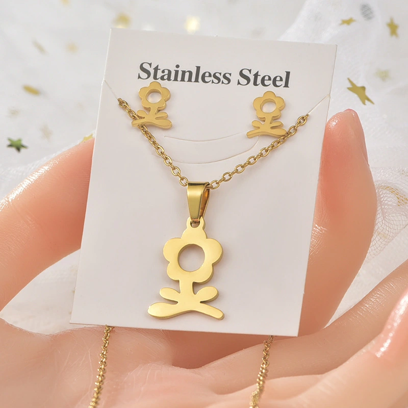 Conjunto de pendientes y collar, conjunto geométrico de dos piezas de acero inoxidable  ACRSS/28-113