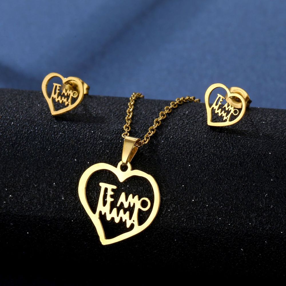 Conjunto de collar y aretes de acero inoxidable MAMA Conjunto de joyería personalizado de moda para el día de la madre  ACRSS/28-116