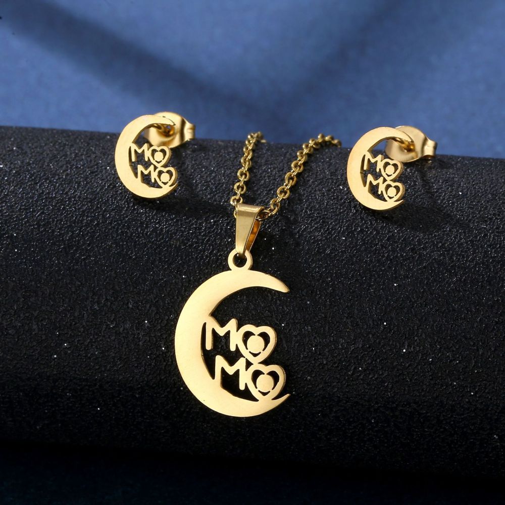 Conjunto de collar y aretes de acero inoxidable MAMA Conjunto de joyería personalizado de moda para el día de la madre  ACRSS/28-116