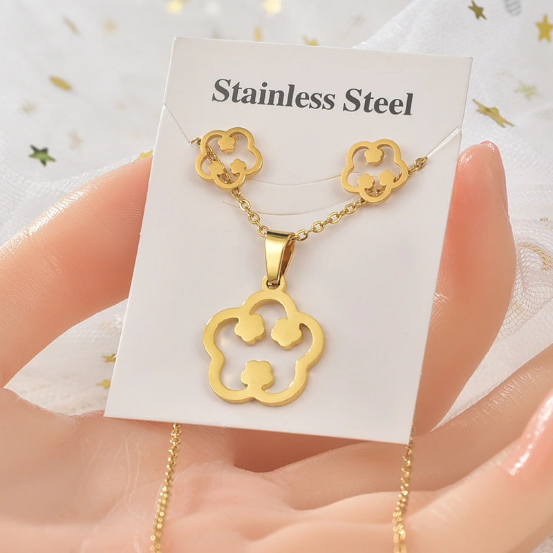 Conjunto de pendientes y collar, conjunto geométrico de dos piezas de acero inoxidable  ACRSS/28-113