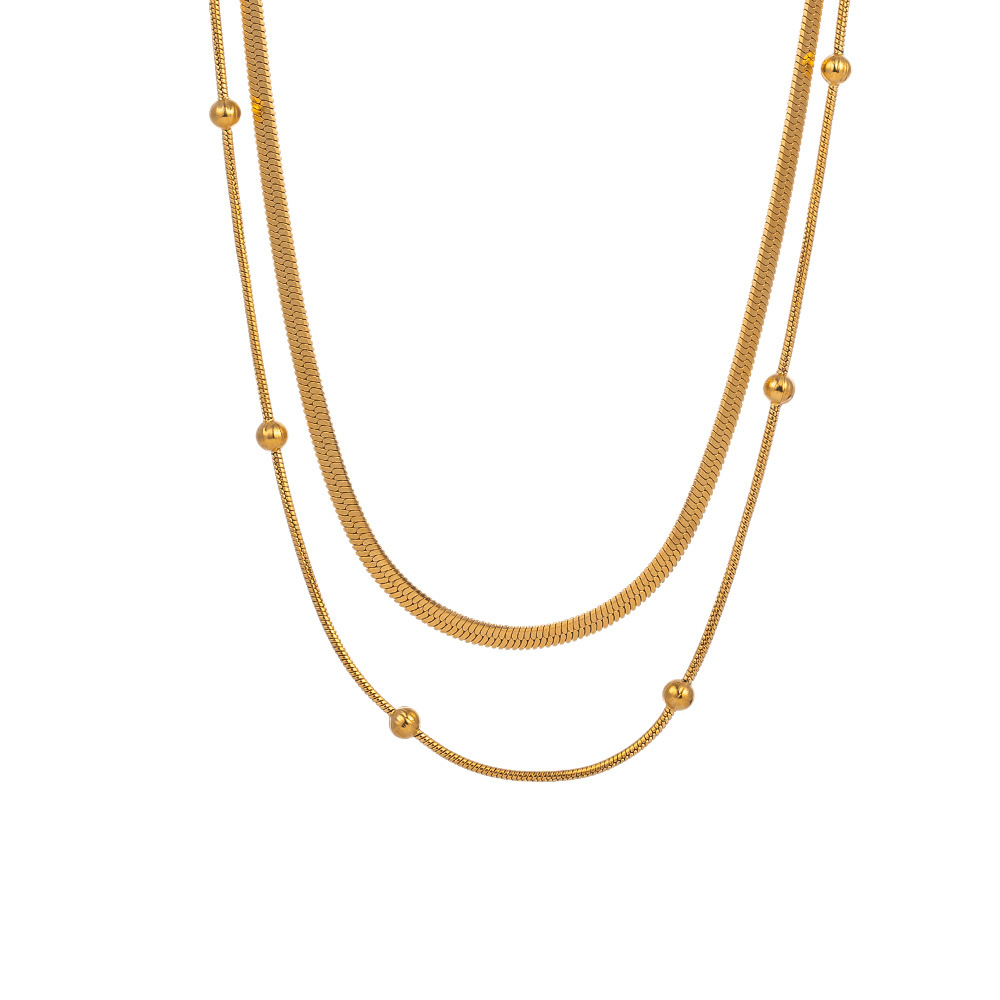 Venta al por mayor, conjunto de joyería, collar plano de pulsera de acero inoxidable con bola de cadena de hoja de hueso de serpiente  ACRSS/03-105