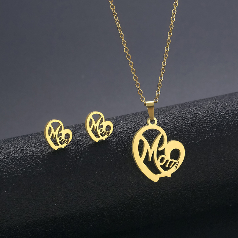 Conjunto de collar y aretes de acero inoxidable MAMA Conjunto de joyería personalizado de moda para el día de la madre  ACRSS/28-116