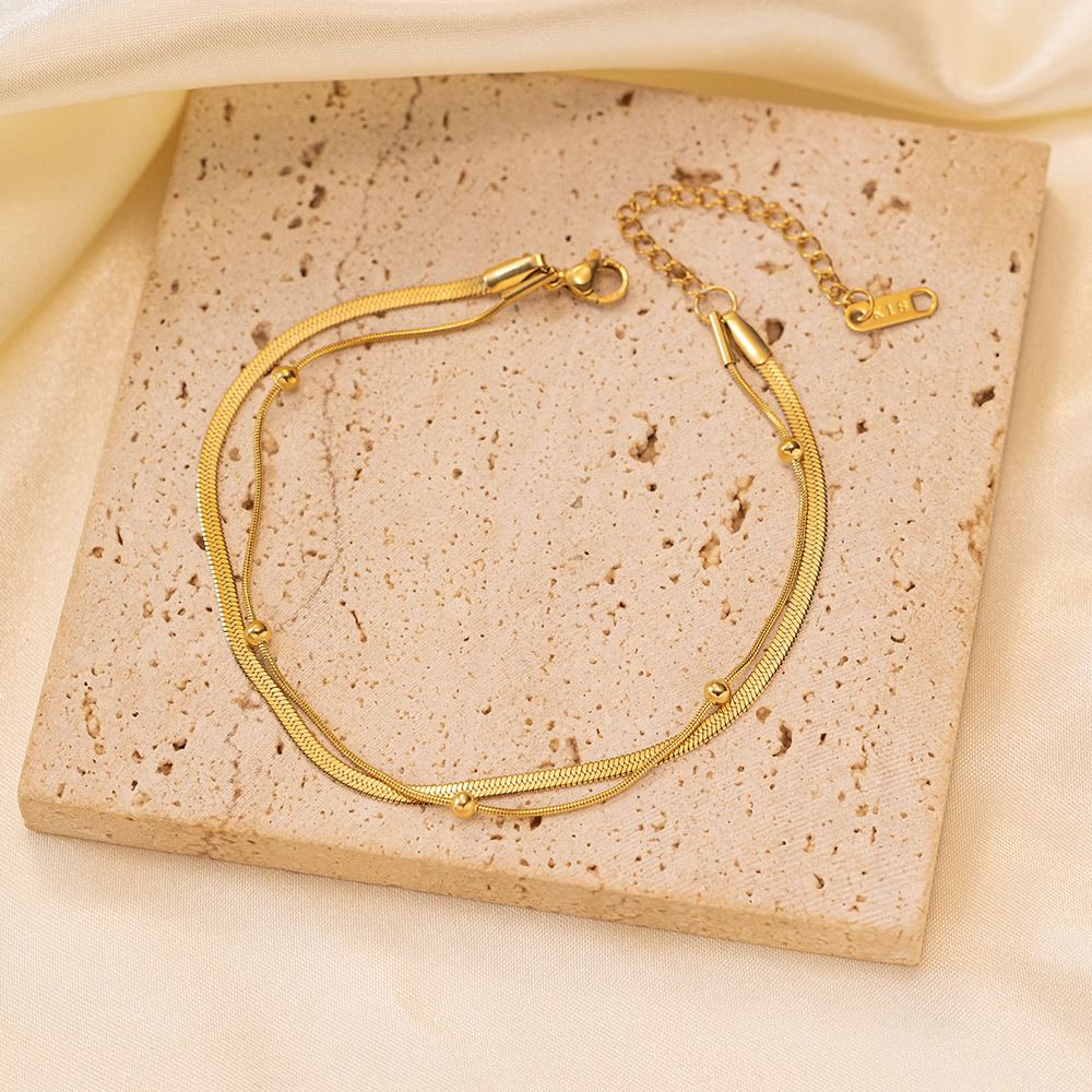 Venta al por mayor, conjunto de joyería, collar plano de pulsera de acero inoxidable con bola de cadena de hoja de hueso de serpiente  ACRSS/03-105