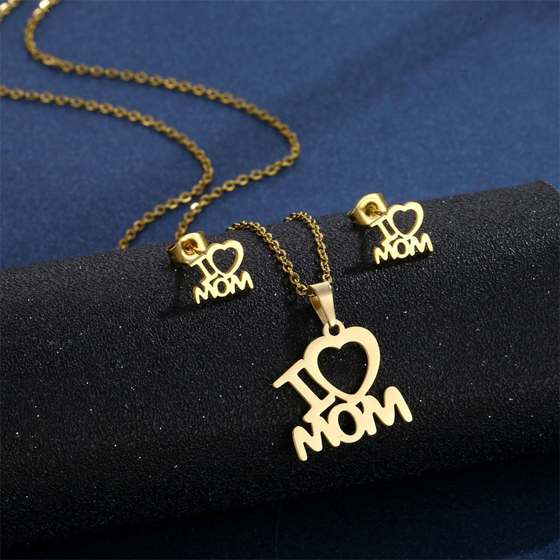 Conjunto de collar y aretes de acero inoxidable MAMA Conjunto de joyería personalizado de moda para el día de la madre  ACRSS/28-116