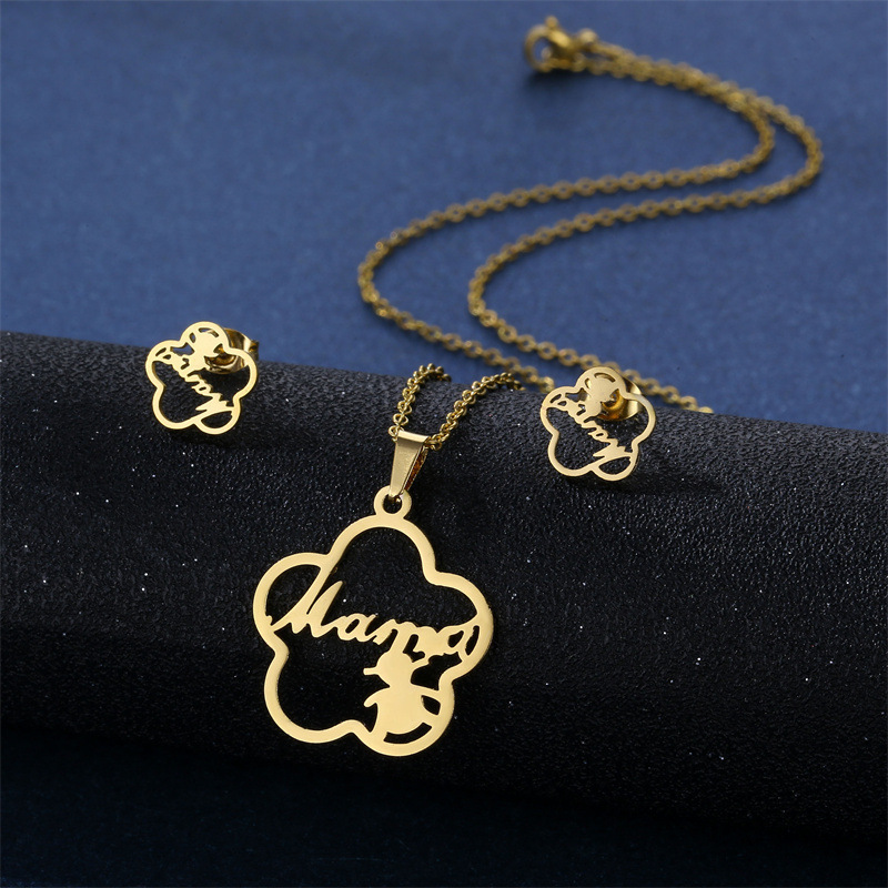 Conjunto de collar y aretes de acero inoxidable MAMA Conjunto de joyería personalizado de moda para el día de la madre  ACRSS/28-116