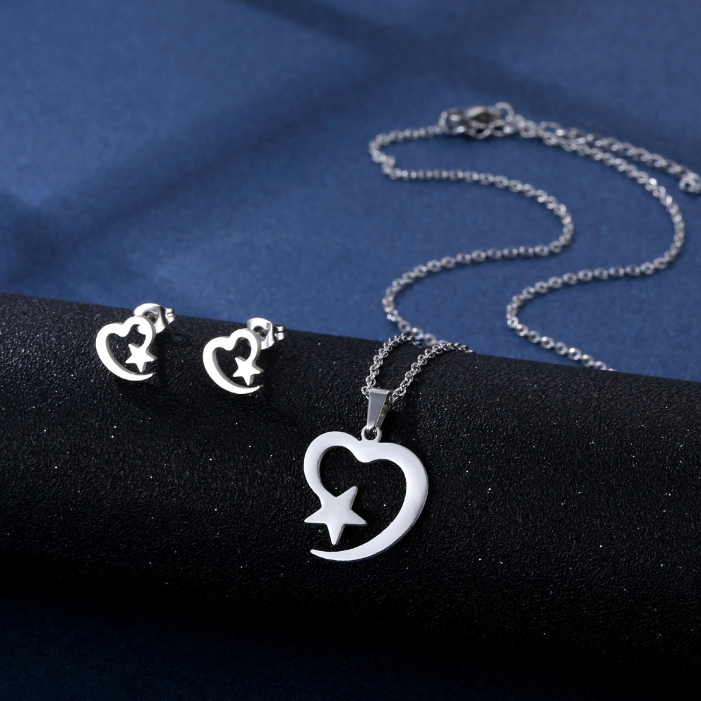 Conjunto de combinación de pendientes y collar de acero inoxidable, venta al por mayor, accesorios de moda simples de corte suave  ACRSS/28-120