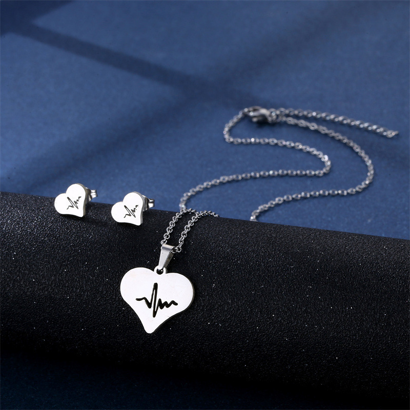 Conjunto de combinación de pendientes y collar de acero inoxidable, venta al por mayor, accesorios de moda simples de corte suave  ACRSS/28-120