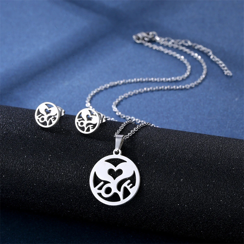 Conjunto de combinación de pendientes y collar de acero inoxidable, venta al por mayor, accesorios de moda simples de corte suave  ACRSS/28-120