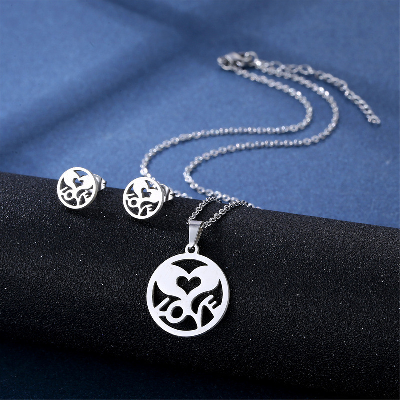 Conjunto de combinación de pendientes y collar de acero inoxidable, venta al por mayor, accesorios de moda simples de corte suave  ACRSS/28-120