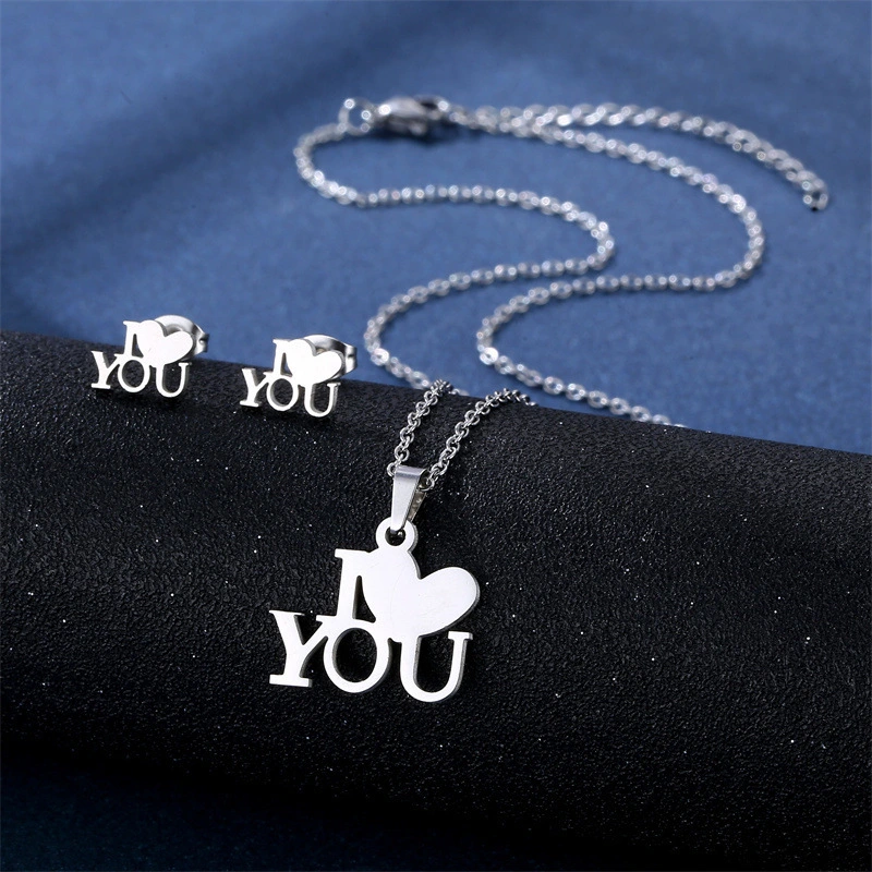 Conjunto de combinación de pendientes y collar de acero inoxidable, venta al por mayor, accesorios de moda simples de corte suave  ACRSS/28-120