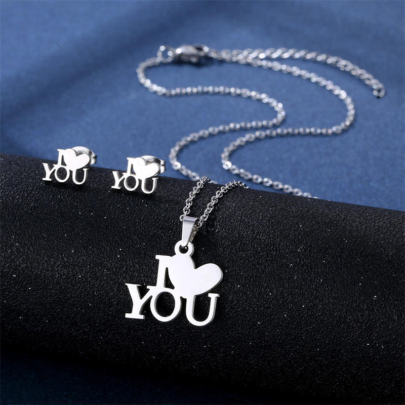 Conjunto de combinación de pendientes y collar de acero inoxidable, venta al por mayor, accesorios de moda simples de corte suave  ACRSS/28-120