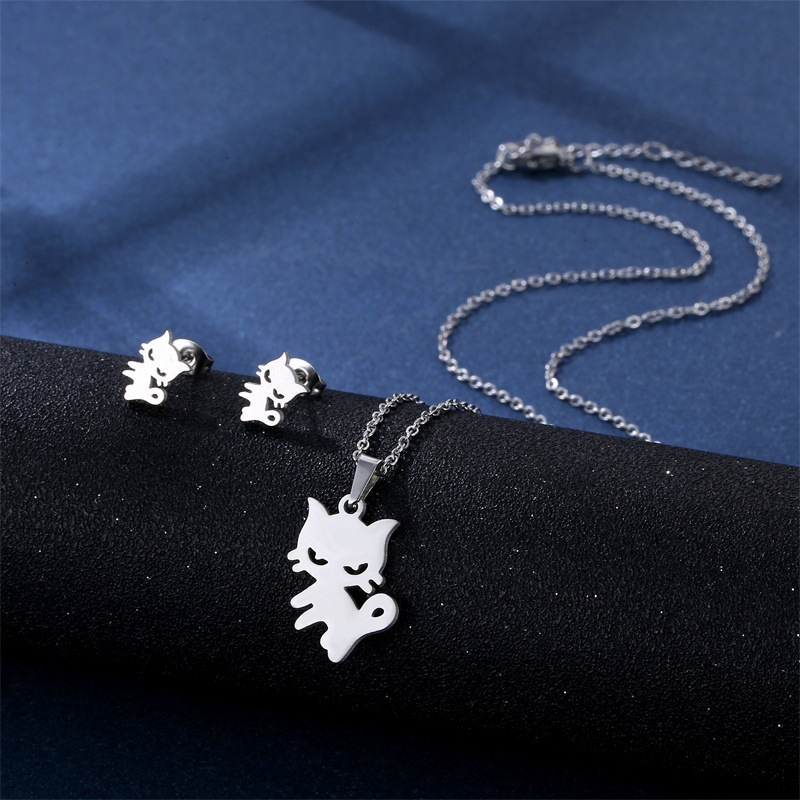 Conjunto de combinación de pendientes y collar de acero inoxidable, venta al por mayor, accesorios de moda simples de corte suave  ACRSS/28-120