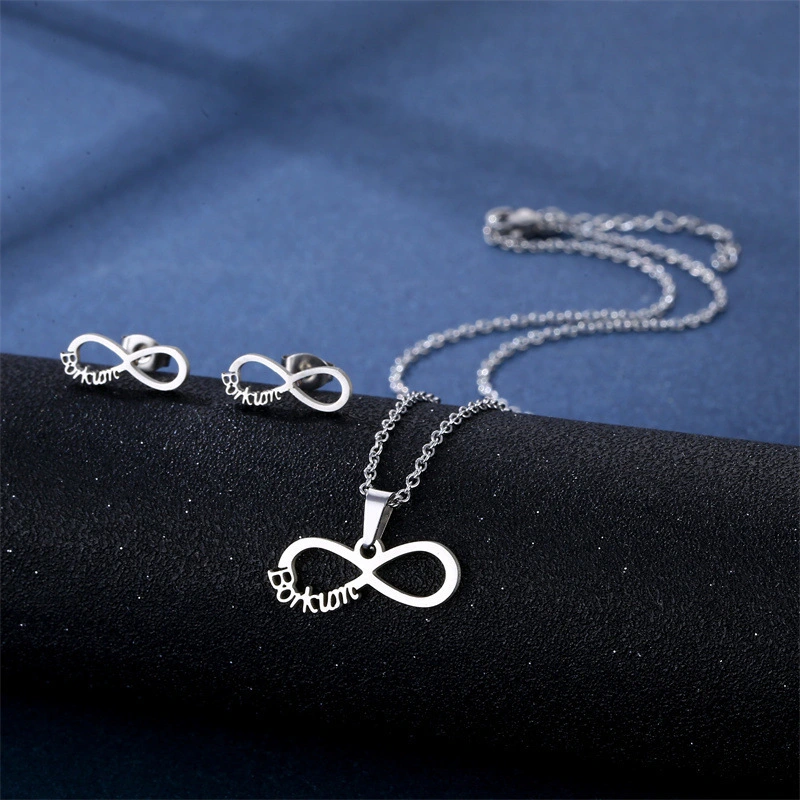 Conjunto de combinación de pendientes y collar de acero inoxidable, venta al por mayor, accesorios de moda simples de corte suave  ACRSS/28-120