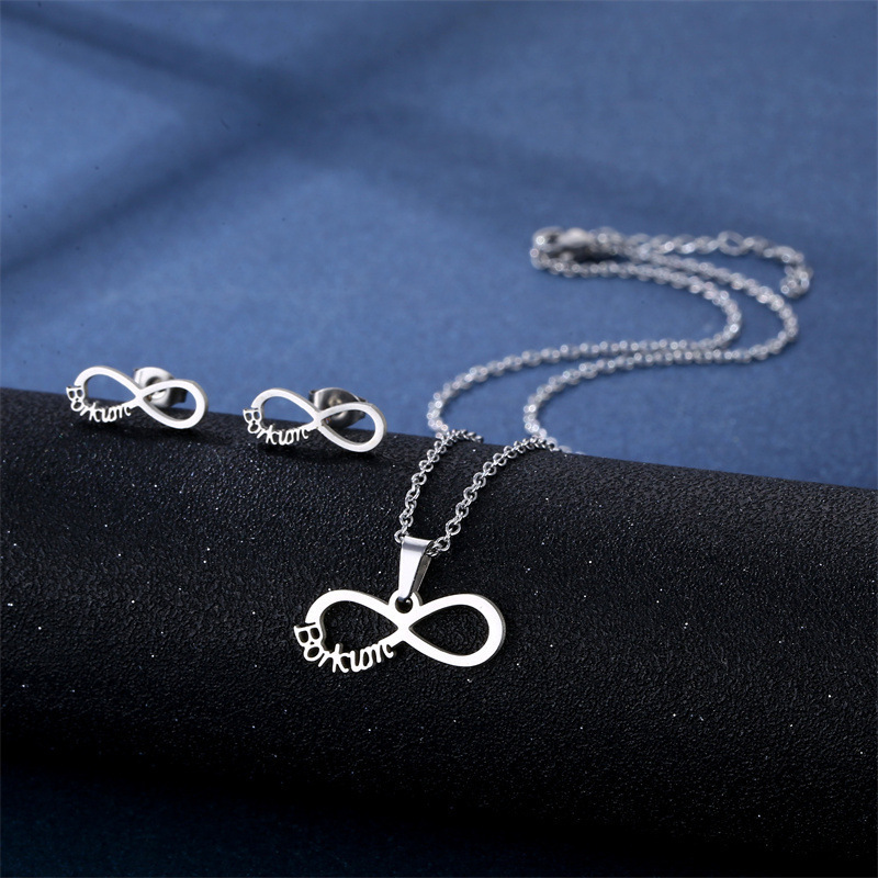 Conjunto de combinación de pendientes y collar de acero inoxidable, venta al por mayor, accesorios de moda simples de corte suave  ACRSS/28-120