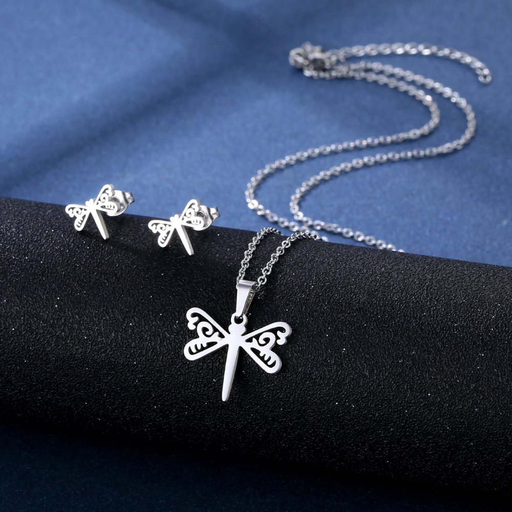 Conjunto de combinación de pendientes y collar de acero inoxidable, venta al por mayor, accesorios de moda simples de corte suave  ACRSS/28-120