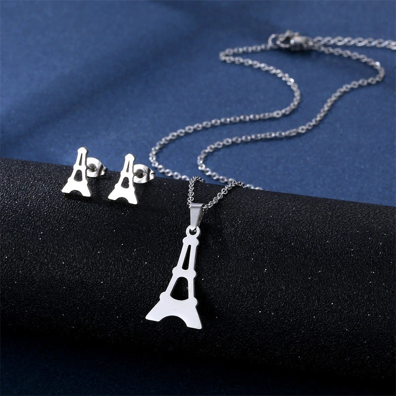 Conjunto de combinación de pendientes y collar de acero inoxidable, venta al por mayor, accesorios de moda simples de corte suave  ACRSS/28-120