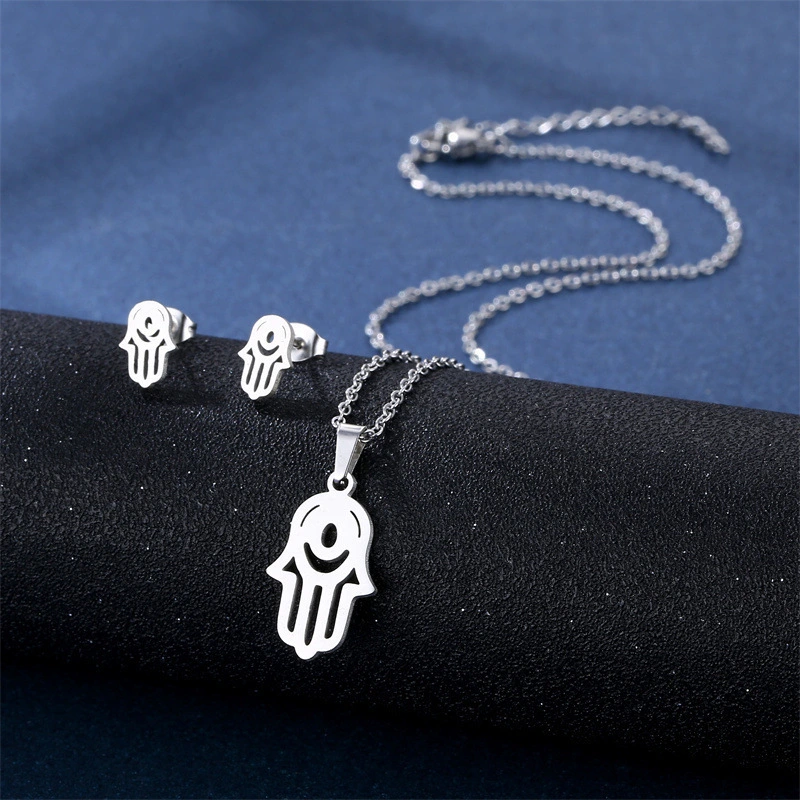 Conjunto de combinación de pendientes y collar de acero inoxidable, venta al por mayor, accesorios de moda simples de corte suave  ACRSS/28-120