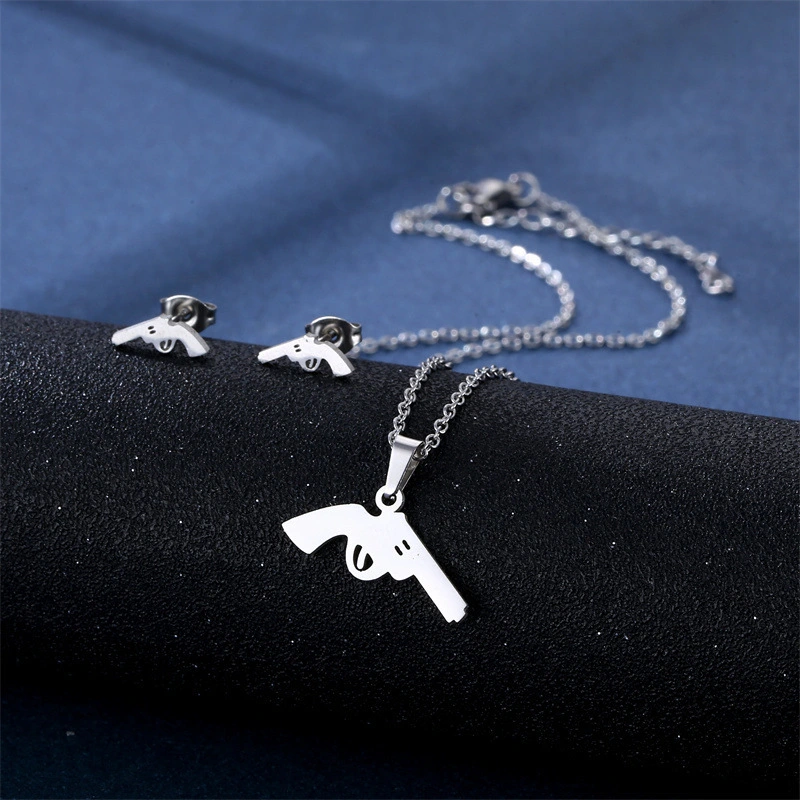 Conjunto de combinación de pendientes y collar de acero inoxidable, venta al por mayor, accesorios de moda simples de corte suave  ACRSS/28-120