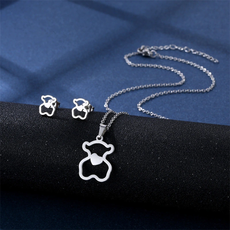 Conjunto de combinación de pendientes y collar de acero inoxidable, venta al por mayor, accesorios de moda simples de corte suave  ACRSS/28-120