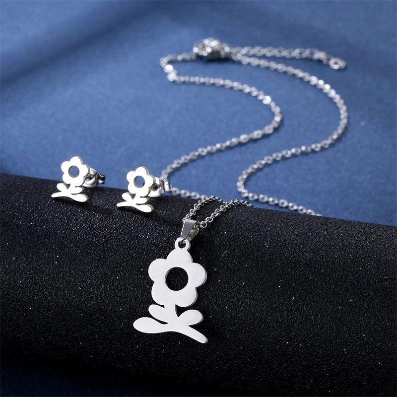 Conjunto de combinación de pendientes y collar de acero inoxidable, venta al por mayor, accesorios de moda simples de corte suave  ACRSS/28-120
