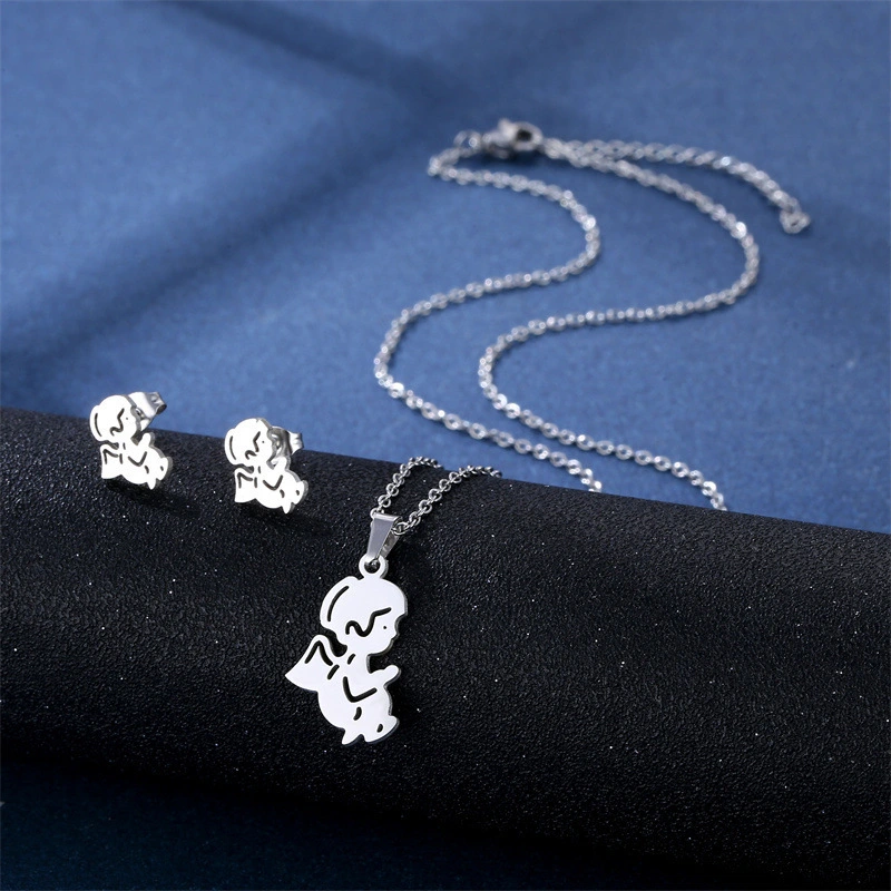 Conjunto de combinación de pendientes y collar de acero inoxidable, venta al por mayor, accesorios de moda simples de corte suave  ACRSS/28-120