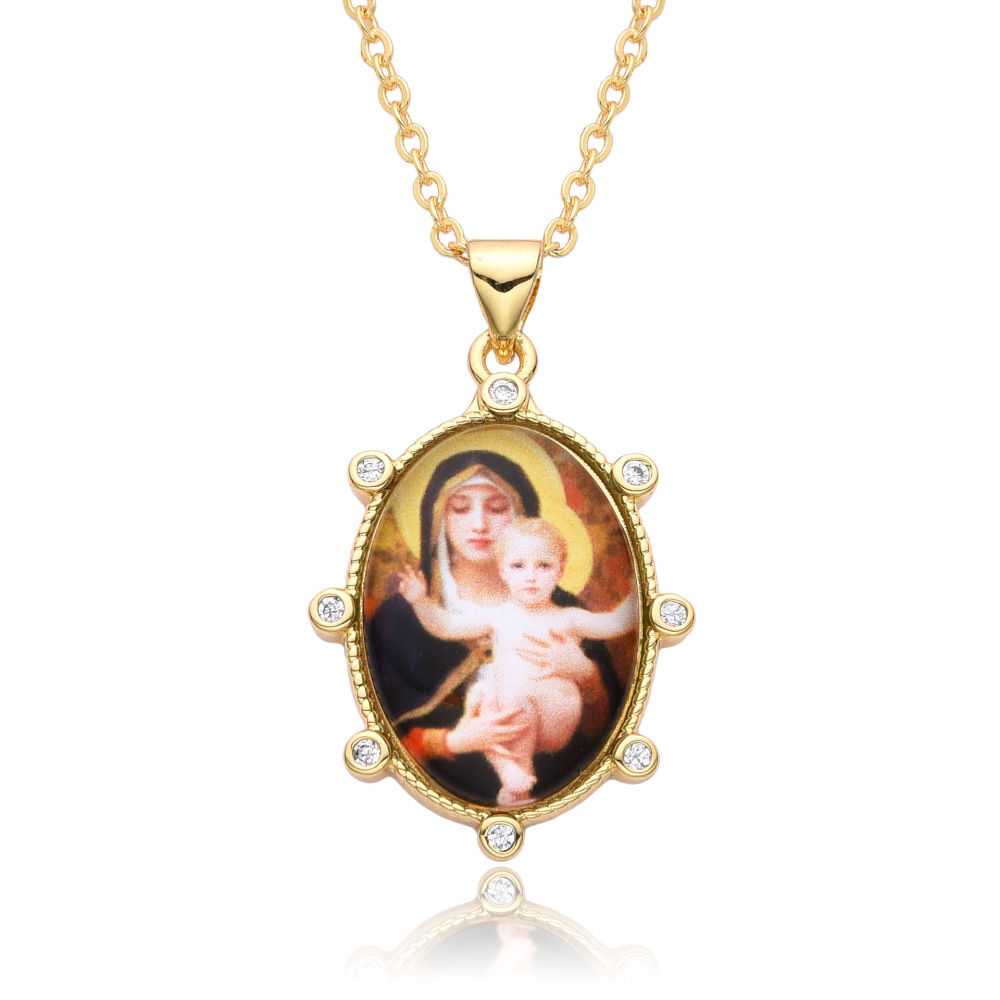 Colgante de retrato retro, joyería para mujer, collar con colgante, joyería de cobre, collar de la Virgen María  COPN/32-126