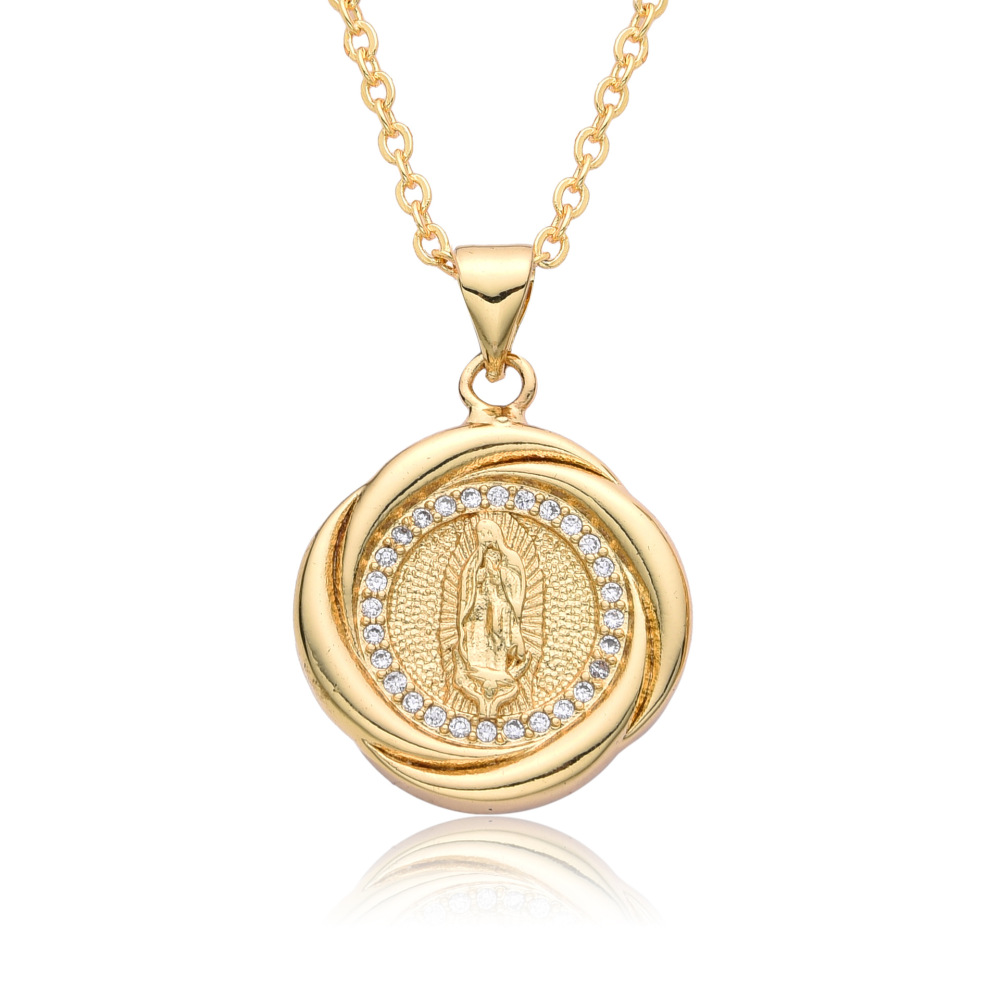Joyería religiosa de cobre, colgante de circonita micropavé, joyería para mujer, collar de la Virgen María  COPN-129