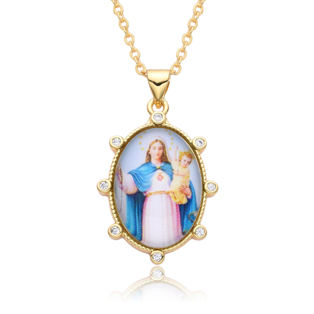 Colgante de retrato retro, joyería para mujer, collar con colgante, joyería de cobre, collar de la Virgen María  COPN/32-126