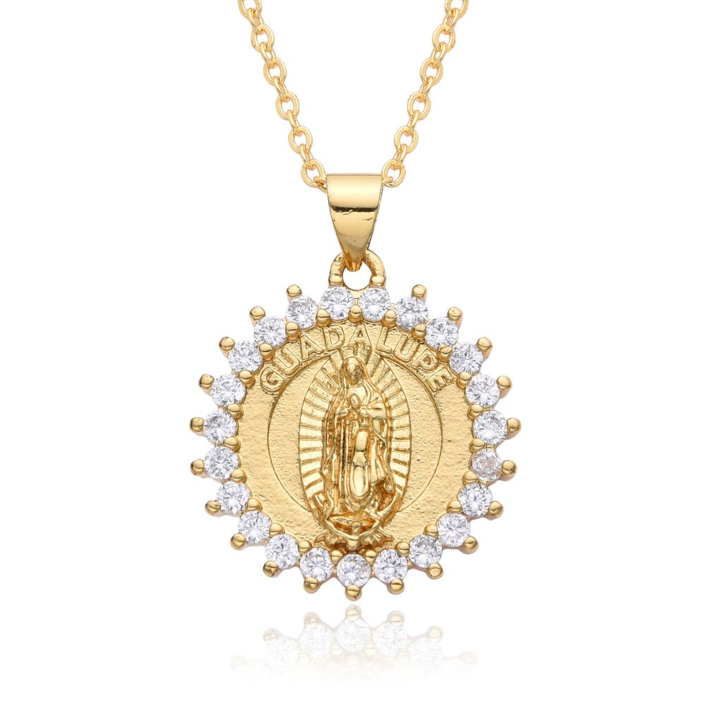 Joyería religiosa de cobre, colgante de circonita micropavé, joyería para mujer, collar de la Virgen María  COPN/32-129
