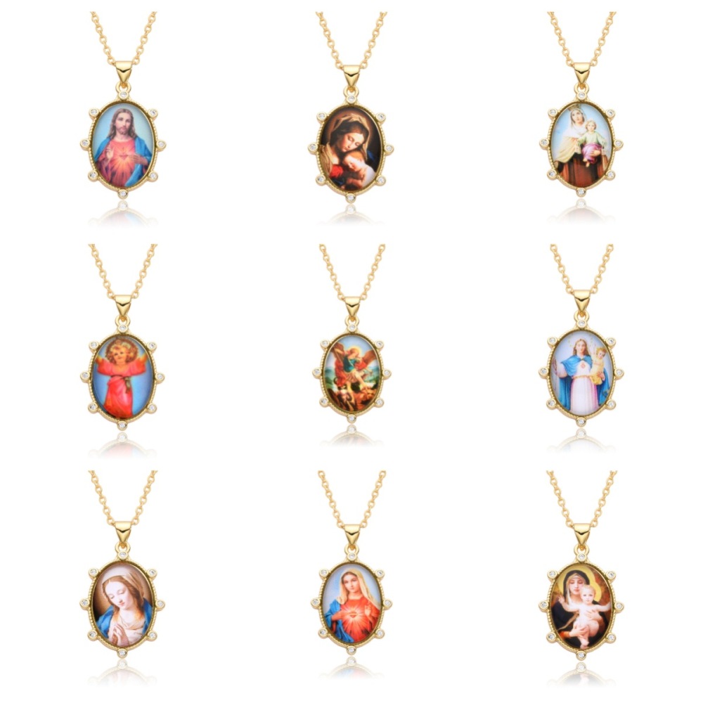 Colgante de retrato retro, joyería para mujer, collar con colgante, joyería de cobre, collar de la Virgen María  COPN/32-126