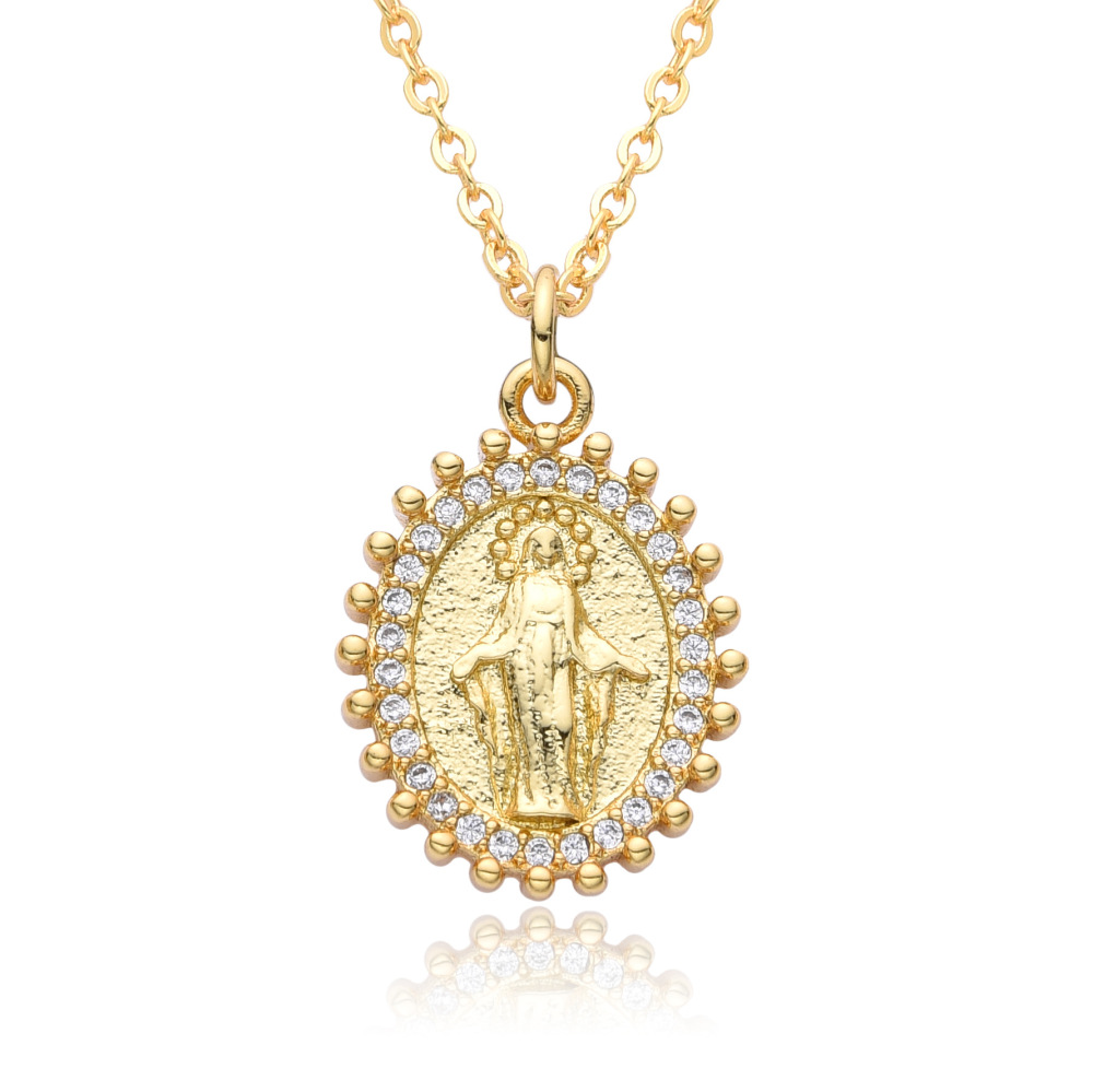 Joyería religiosa de cobre, colgante de circonita micropavé, joyería para mujer, collar de la Virgen María  COPN/32-129