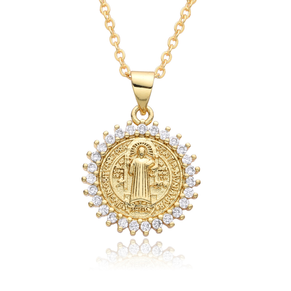 Joyería religiosa de cobre, colgante de circonita micropavé, joyería para mujer, collar de la Virgen María  COPN-129