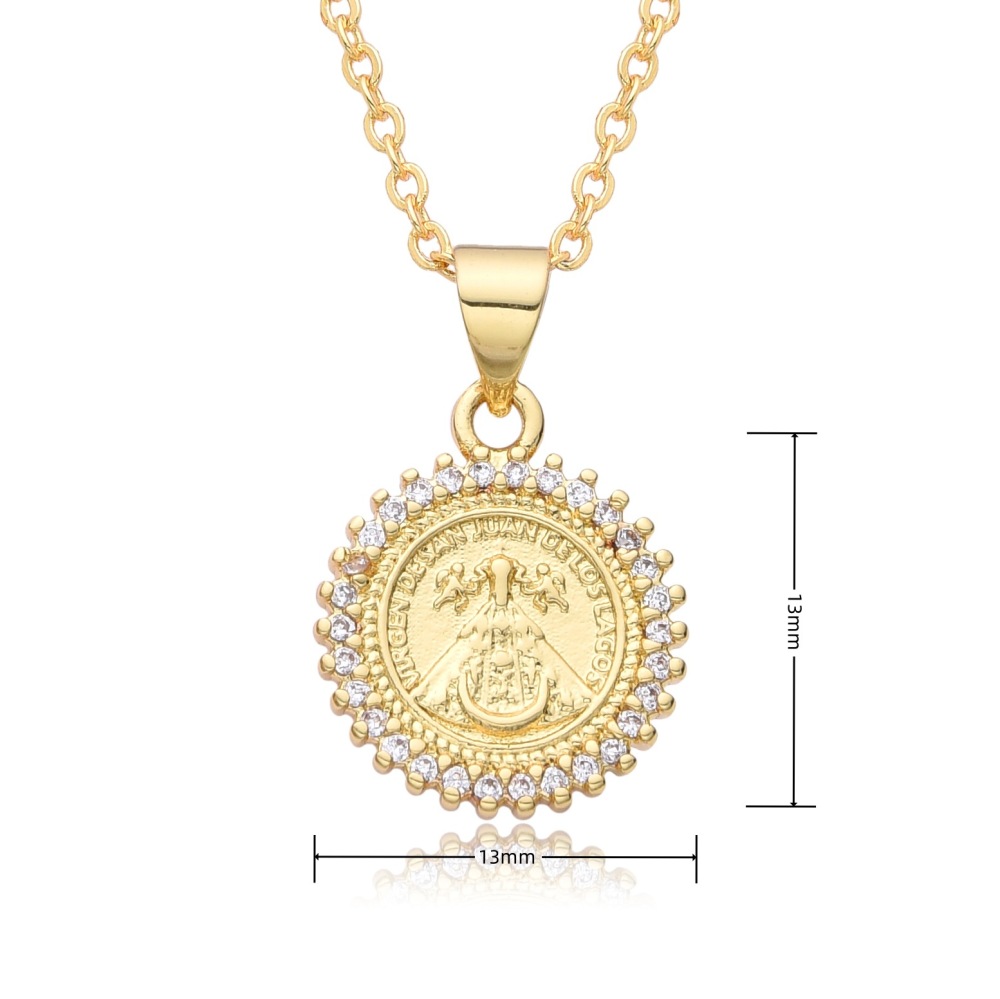 Joyería religiosa de cobre, colgante de circonita micropavé, joyería para mujer, collar de la Virgen María  COPN-129