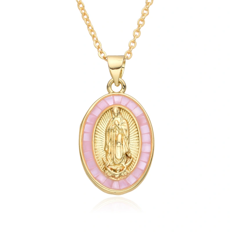 Collar ovalado de San Benito de Guadalupe, Virgen María, cadena de clavícula para mujer, colgante de concha que gotea aceite, joyería de cobre  COPN/32-127