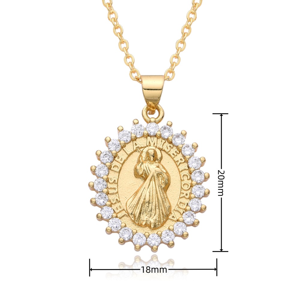Joyería religiosa de cobre, colgante de circonita micropavé, joyería para mujer, collar de la Virgen María  COPN-129